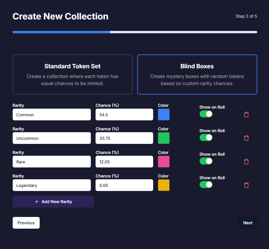 Rarity Setup Interface